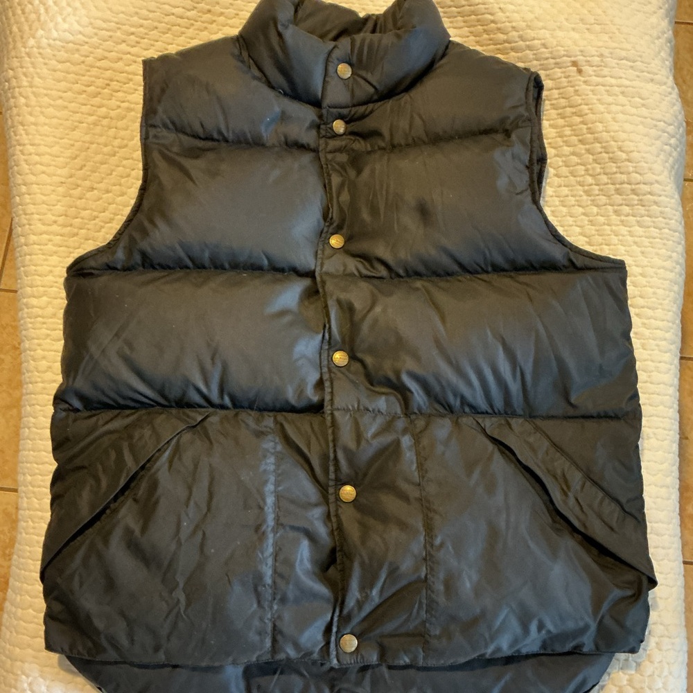 L.L. Bean Black Quilted Down Puffer Vest with Snap Front